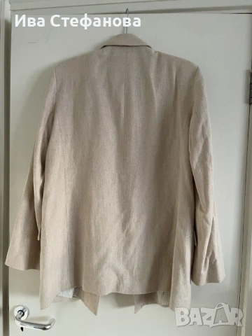  Zara ръстик елегантен бежов блейзър сако овърсайз модел с елегантна раирана подплата вискоза  , снимка 4 - Сака - 49702051