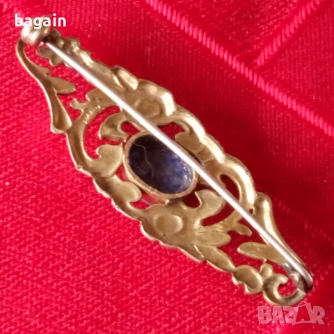 Позлатена брошка с лазурит., снимка 4 - Колиета, медальони, синджири - 52518672
