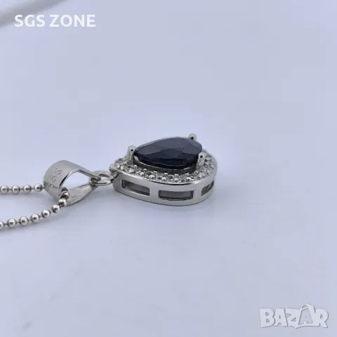 Сребърен Комплект от Тайланд със Сапфири, снимка 5 - Колиета, медальони, синджири - 49750435