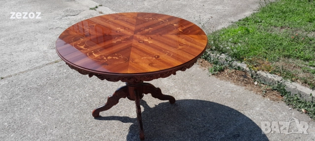 Маса трапезна масив с интарзия №14, снимка 2 - Маси - 52544867