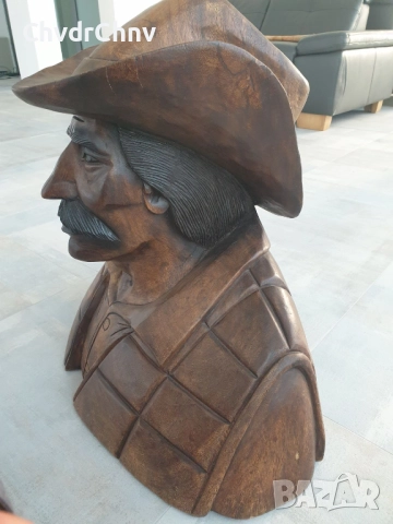 70см-50кг ръчна дърворезба статуя/голяма дървена скулптура/фигура-бюст на мексиканец-каубой, снимка 5 - Статуетки - 52020340