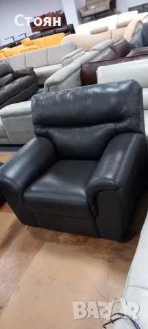 Черен кожен фотьойл с електрически релаксиращ механизъм, снимка 4 - Дивани и мека мебел - 40621389