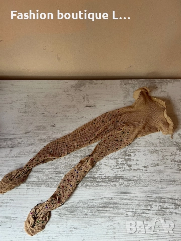 Нов телесен чорапогащник ситна мрежа с цветни блестящи камъчета по цялата дължина и ластик в талията, снимка 9 - Бельо - 52186845