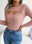 Дамски пуловер с изрязан дълъг ръкав с кръгло деколте, 3цвята - 023, снимка 13