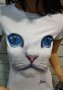 Страхотна нова дамска тениска с 3D принт котка със сини очи, снимка 7