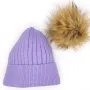 Зимна дамска шапка в лилаво с подплата и пух от естествен косъм, снимка 2