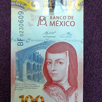 Банкнота. Мексико. 100 песо. 2021 г. Най  новата банкнота.Полимер. Чисто нова., снимка 1 - Нумизматика и бонистика - 36474868