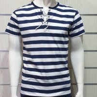 Нова мъжка моряшка тениска с връзки на тъмносиньо/бяло райе, снимка 11 - Тениски - 27950602