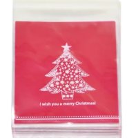 50 елха Merry Christmas червени Коледни опаковъчни пликчета торбички за дребни сладки или подаръци, снимка 1 - Други - 20618816