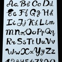 Главни малки ръкописни букви азбука латиница числа символи шаблон стенсил спрей украса Scrapbooking, снимка 1 - Други - 40036761