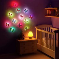 6 бр. Многоцветни светещи 3D пеперуди,нощна лампа,стикер за стена и др., снимка 6 - Други - 43152025