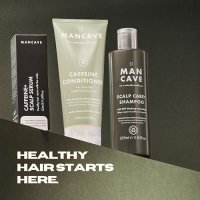 Нов комплект ManCave Максимален Ефект Кофеин Шампоан, Балсам и Серум, снимка 6 - Продукти за коса - 43322996