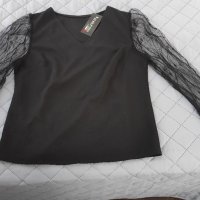 Черна блузка с дантелени ръкави , снимка 1 - Блузи с дълъг ръкав и пуловери - 40204782