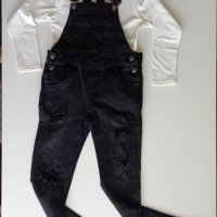 Черен, ластичен, дънков гащеризон и/или блуза 134см., снимка 2 - Детски панталони и дънки - 34801675