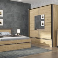 Спален комплект Соренто за м-к 160/200 см, плъзгащи врати, огледало, МДФ, Топ цена, снимка 1 - Спални и легла - 43967252
