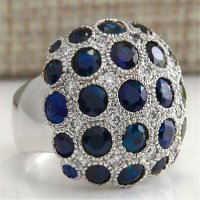 Сребърен пръстен с множество сапфири, снимка 1 - Пръстени - 32502498