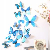 3D 12 бр pvc синьо черни самозалепващи пеперуди декорация за стена и мебел, снимка 1 - Други - 26925429