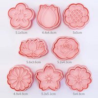 8 цветя цвете резци резец с печат печати с релеф щампа за сладки бисквитки тесто фондан, снимка 3 - Форми - 44133961