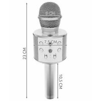 Караоке микрофон със сребрист високоговорител, снимка 2 - Микрофони - 36798846