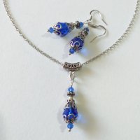 Разкошен комплект бижута в кралско синьо и филигранни орнаменти в цвят Сребро , снимка 3 - Бижутерийни комплекти - 37849224
