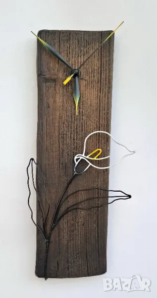 Атрактивен Стенен Часовник Старо дърво и Метално Цвете КАЛА, снимка 1