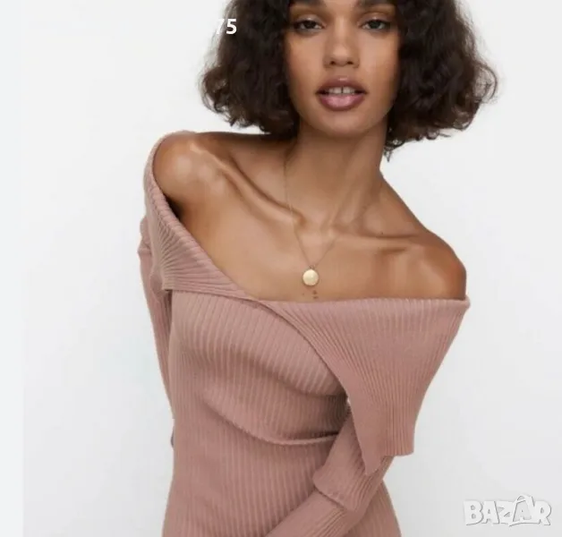 Zara блуза дълъг ръкав пуловер яка пепел от рози розов, снимка 1