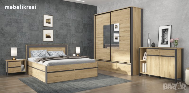 Спален комплект Соренто за м-к 160/200 см, плъзгащи врати, огледало, МДФ, Топ цена, снимка 1
