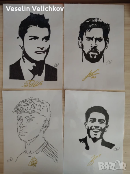 Ръчно рисувани и оцветени рисунки на футболисти и известни личности , снимка 1