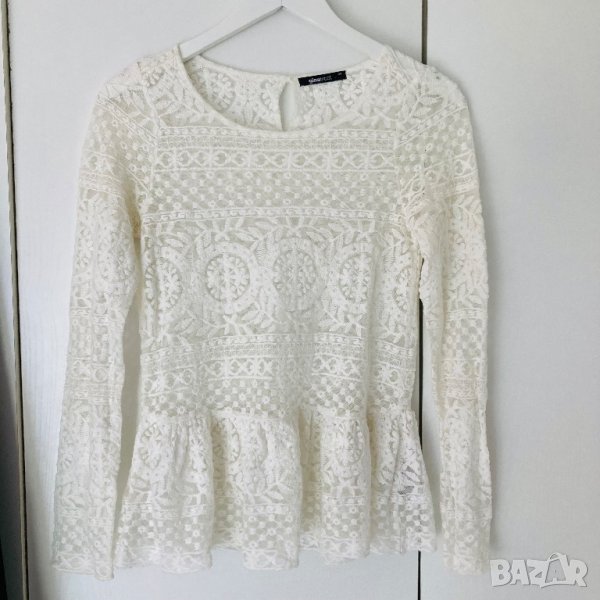 Разпродажба спешно Бял дантелен топ, бяла дантелена блуза, памучна дантела XS, снимка 1