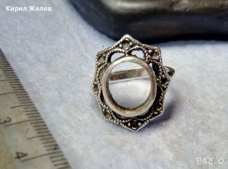 СТАР АЖУРЕН РетроАРТ СРЕБЪРЕН ПРЪСТЕН СРЕБРО 925 с ГНЕЗДА За ИНКРУСТИРАНЕ на СКЪПОЦЕННИ КАМЪНИ 41693, снимка 1