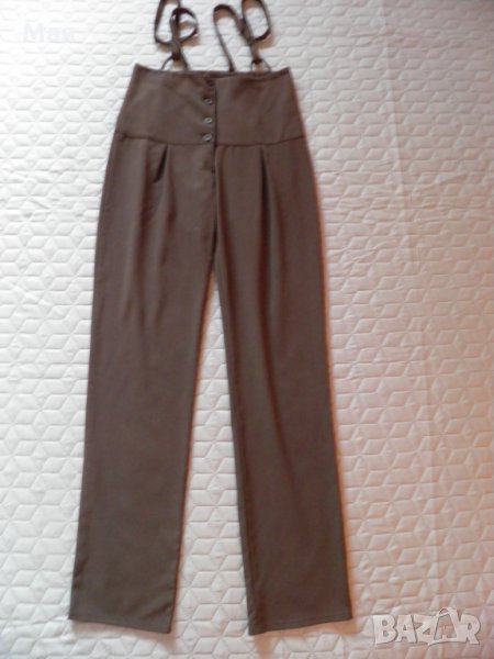 Кафяв дамски панталон с висока талия М, снимка 1