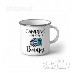 Метално Емайлирано Канче "Camping Is My Therapy" Метално Канче.подарък,изненада,Повод,, снимка 1