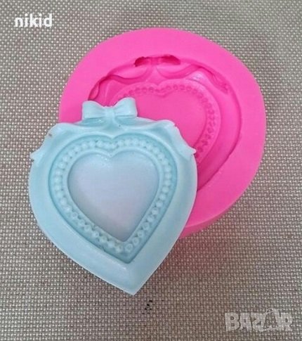 Сърцевидна рамка сърце с пандела и перлички силиконов молд форма фондан гипс капъл , снимка 1