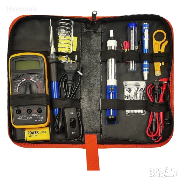 Комплект за запояване в кутия AIDA A-806+, поялник 60W, човки 900M-6 бр., мултиметър., снимка 1