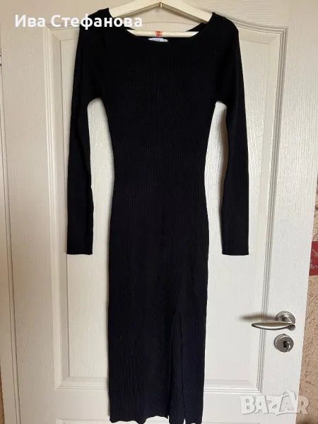 нова по тялото вискоза еластична спортно елегантна черна еластична рокля рипс рипсена цепка , снимка 1