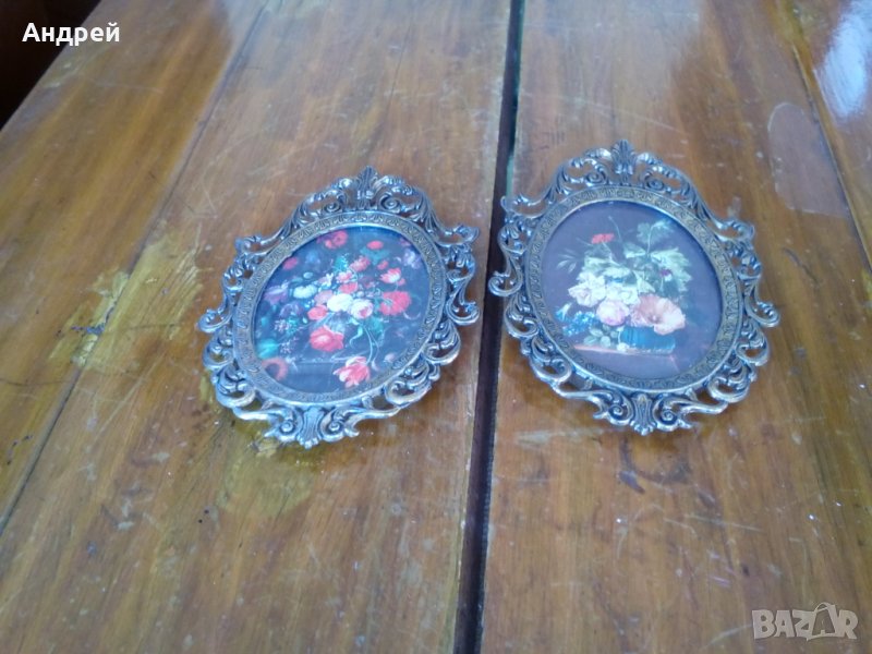 Стара картина,картини с месингова рамка, снимка 1