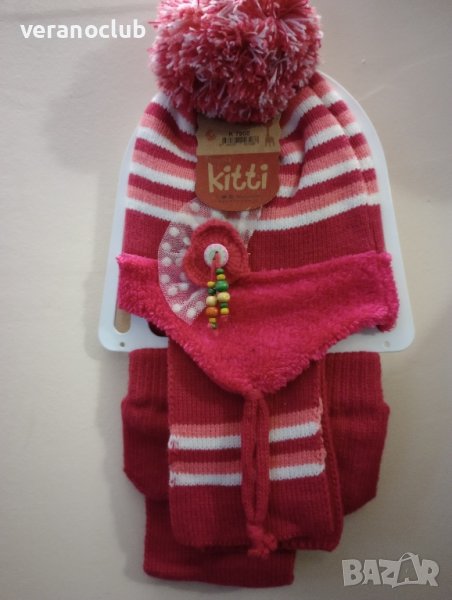 Комплект шапка шал и ръкавици за бебе момиче, снимка 1
