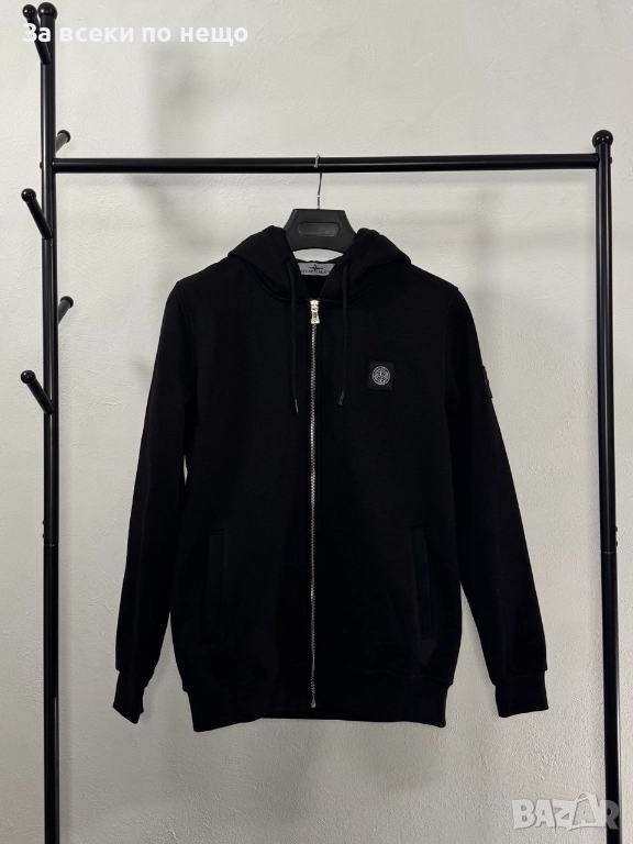 Stone Island Мъжки Черен Суитшърт Със Шито Лого И С Качулка🔝Худи Код V.B.79, снимка 1