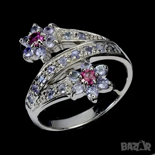 925 сребърен пръстен с родолит и танзанит , снимка 1