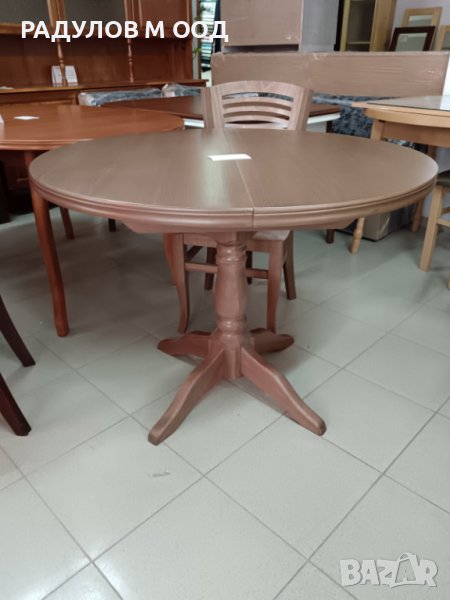 Разтегателна трапезна маса "Марион" ф100см+30см, цвят светъл орех, снимка 1