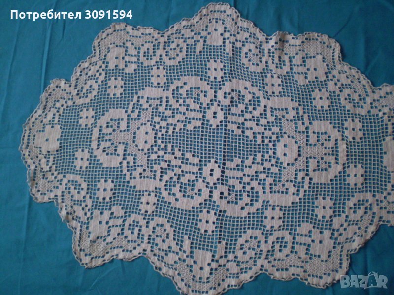 Винтидж плетена на една кука бяла покривка за маса, снимка 1