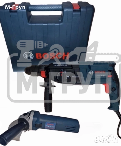 Перфоратор 1100 W Къртач+ ъглошлайф 1100 W Бош, снимка 1