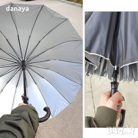 2542 Класически черен чадър, 16 спици, 92см, снимка 3 - Други - 35425407