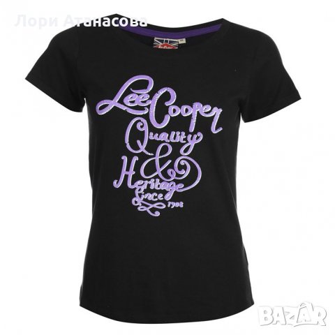  Дамска ежедневна тениска Lee Cooper с къси ръкави и с принт с надпис и бляскави детайли отпред. , снимка 2 - Спортни екипи - 26705473