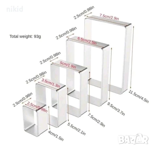 5 бр правоъгълник правоъгълници метална форма форми резец резци тесто сладки бисквитки , снимка 3 - Форми - 51334230