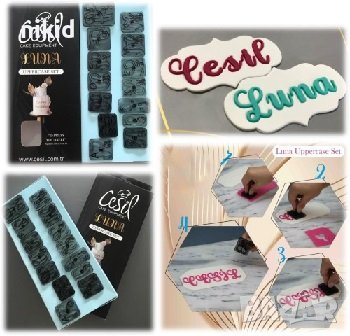 сет Малки Латиница азбука букви ръкописни плочки печат печати резци фондан тесто декор пластмасови, снимка 2 - Форми - 39070120