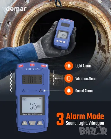 TOPTES Guard-633 H2S детектор, H2S монитор с щипка с прецизен газов сензор, 0,5 сек бърза реакция, снимка 4 - Други стоки за дома - 48342955