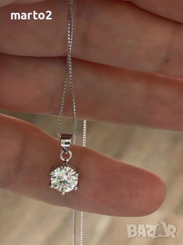 Сребърнo Колие S925 с Платинено покритие и камък Мойсанит - 4 карата!, снимка 3 - Колиета, медальони, синджири - 37370483