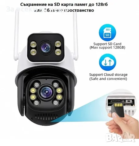 Двойна камера за двупосочно видеонаблюдение през телефон с 4К резолюция, снимка 10 - Камери - 48775225