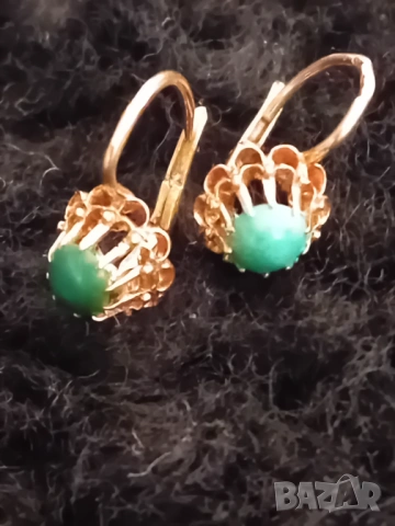 Старинни златни обеци с естествени камъни ръчна изработка, снимка 7 - Обеци - 53141538